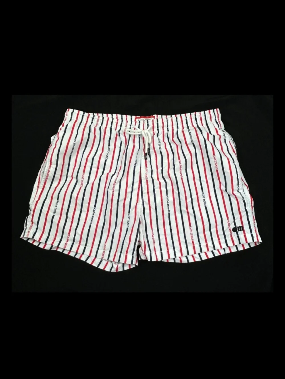 Saint James X Solid & Striped Swim Trunks Shorts Mens XL Red White Blue Lined